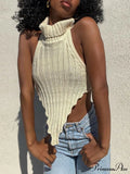 Knitted Turtleneck Stylish Backless Crop Top