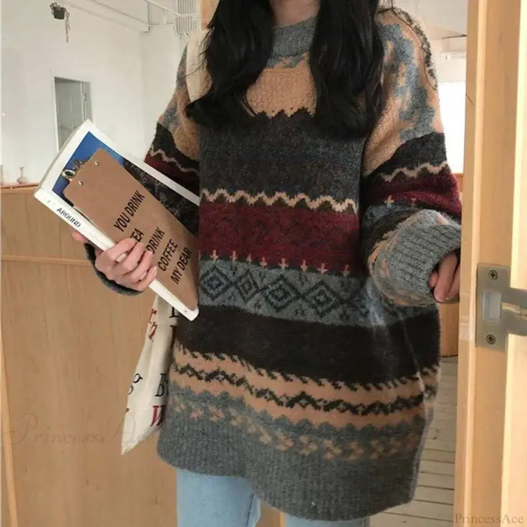 Korean Style Striped Loose Pullover Sweater
