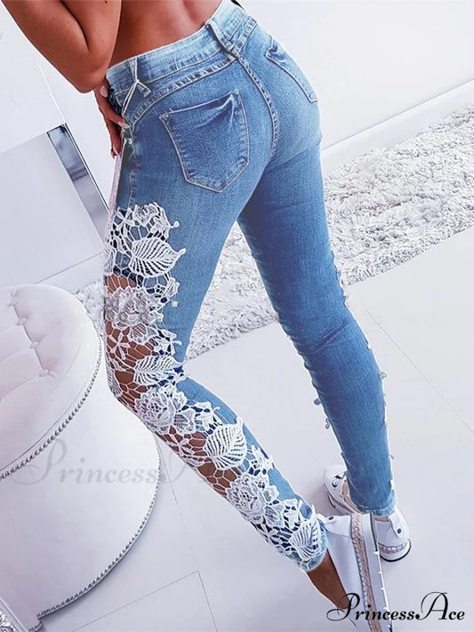 Lace Floral Crochet Hollow-Out Jeans