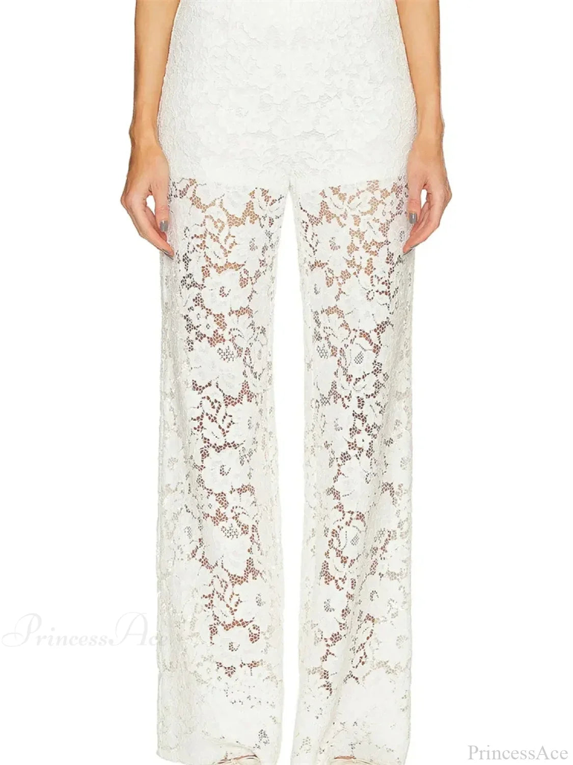 Lace Floral Loose Wide Leg See-Through Mesh Pant