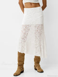 Lace Patchwork Low Waist Summer Long Skirt Casual Skirt
