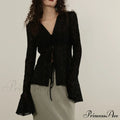 Lace Shirts Long Arm Slim Harajuku Transparent Blouse Korean Women Black Goth Fashion Aesthetic