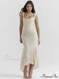 Lace Textured Strap Charming Wrap Midi Dress