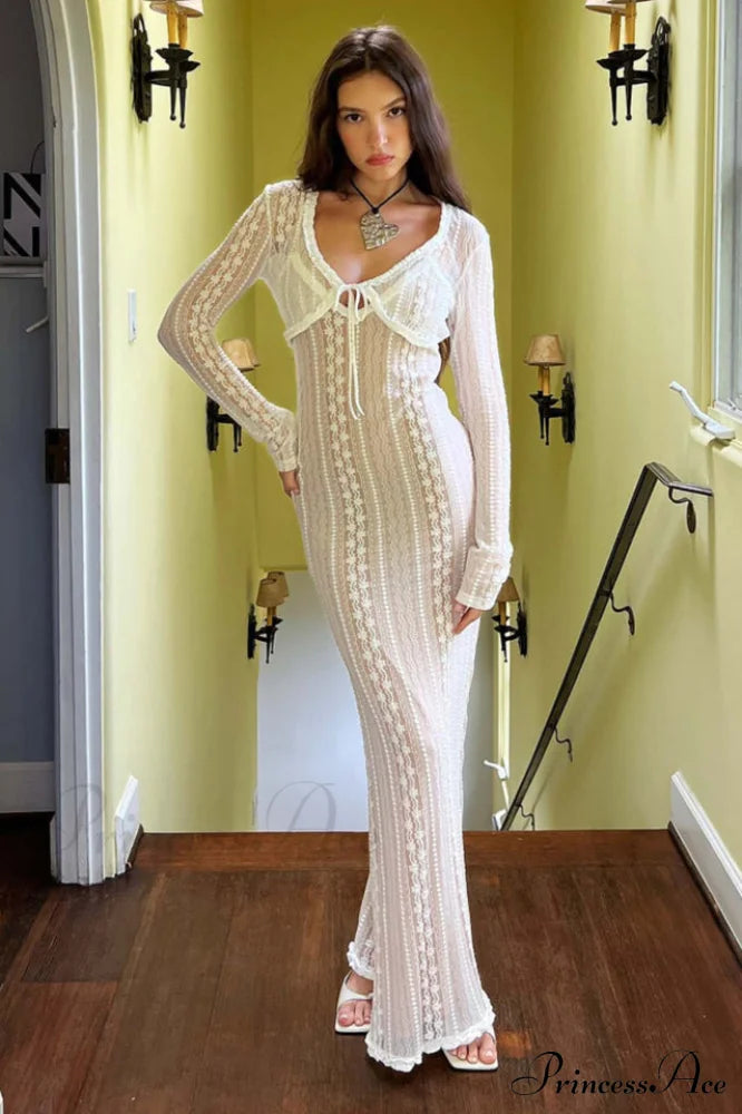 Lace V Neck Charming Slit Two-Piece Dress