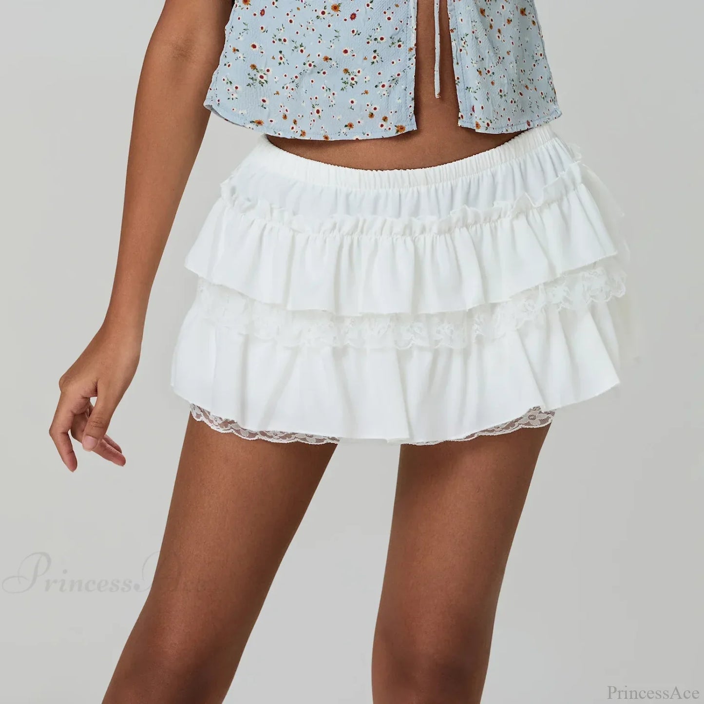 Layered Lace Trim A-Line Skirt