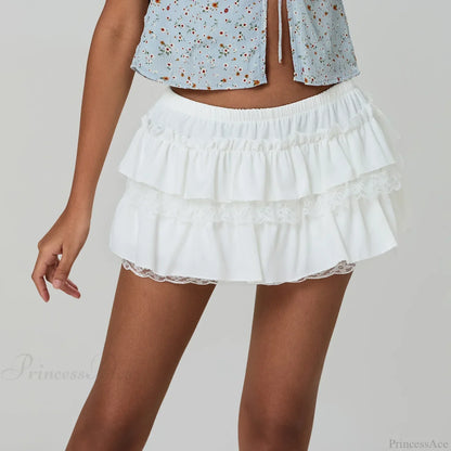 Layered Lace Trim A-Line Skirt