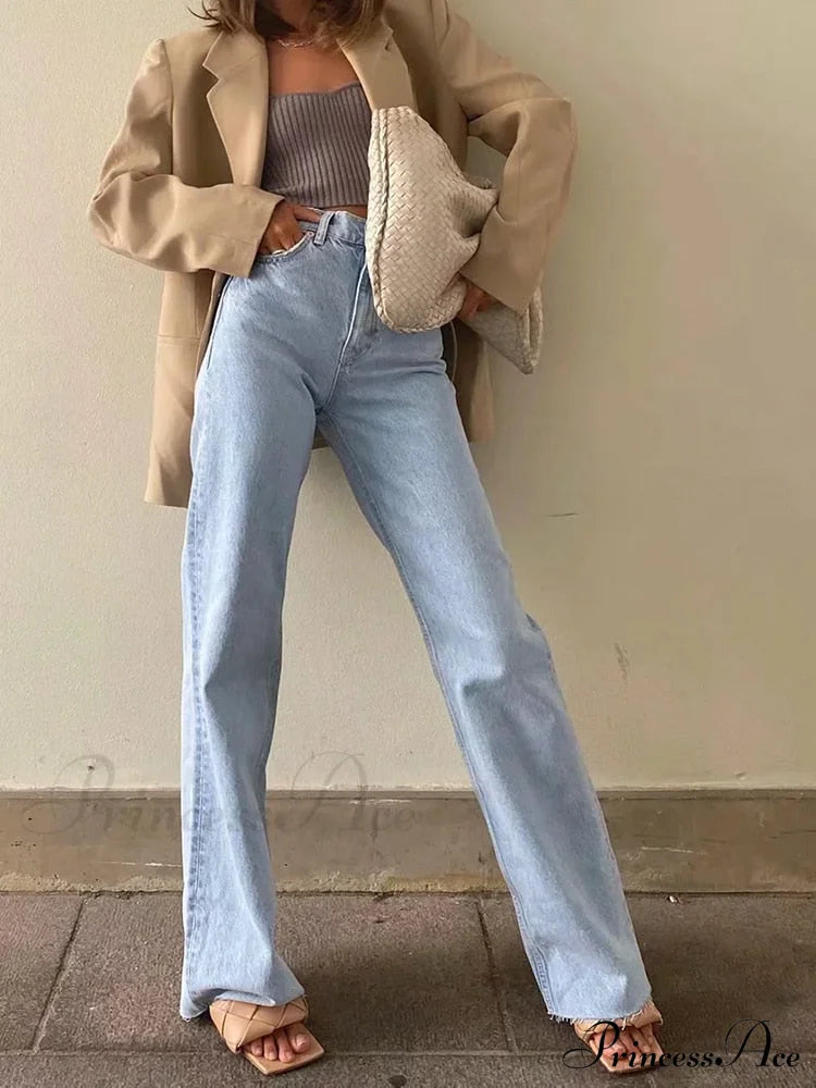 Leg Straight Denim Casual Fashion Women's - Baggy Jeans High Waist Fit
