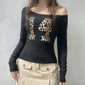Leopard Off-shoulder Knit Top