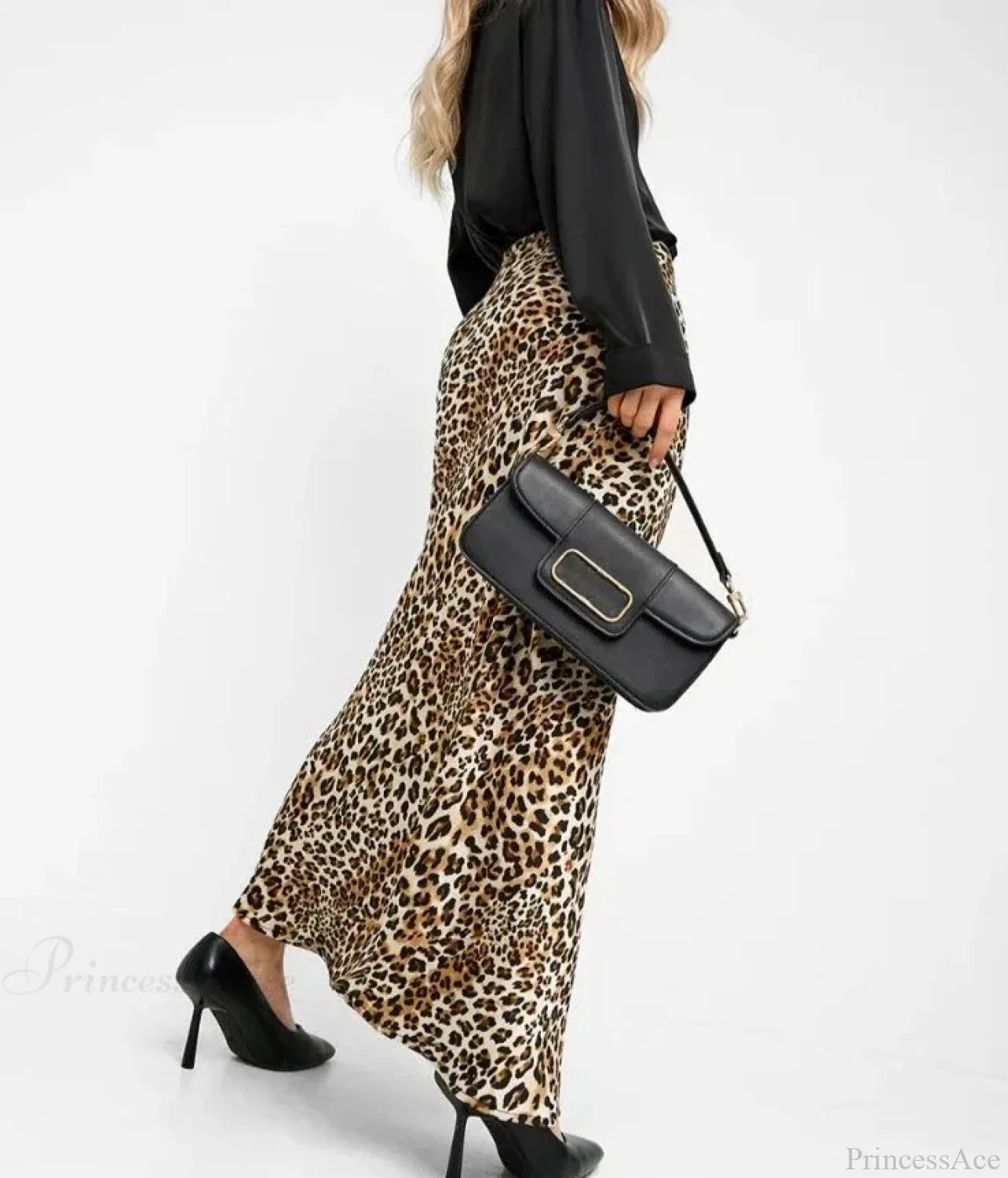 Leopard Print High Waist Midi Skirt