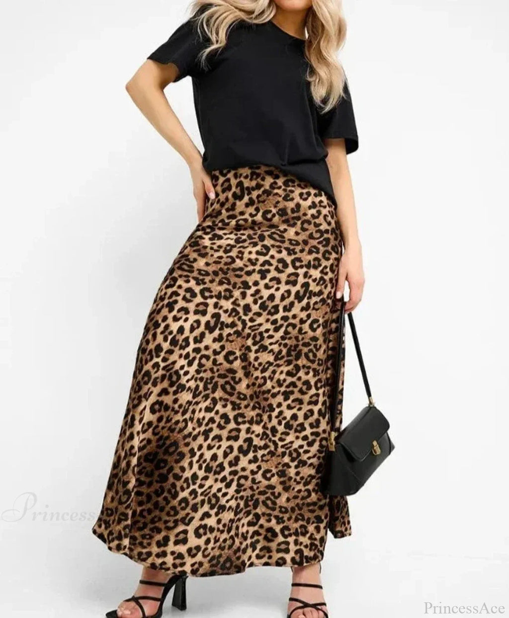 Leopard Print High Waist Midi Skirt