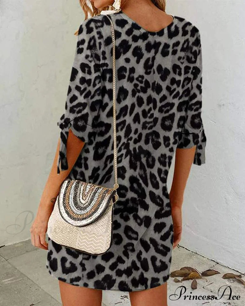 Leopard Print Round Neck Dress