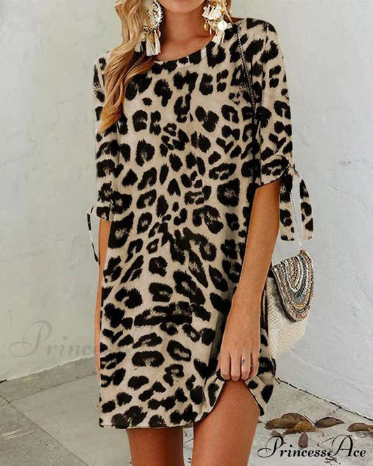 Leopard Print Round Neck Dress