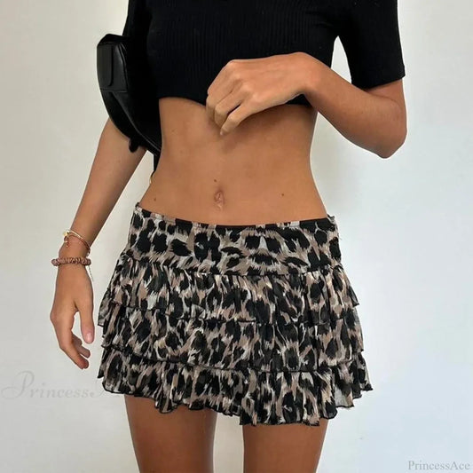 Leopard Print Ruffle Retro Skirt