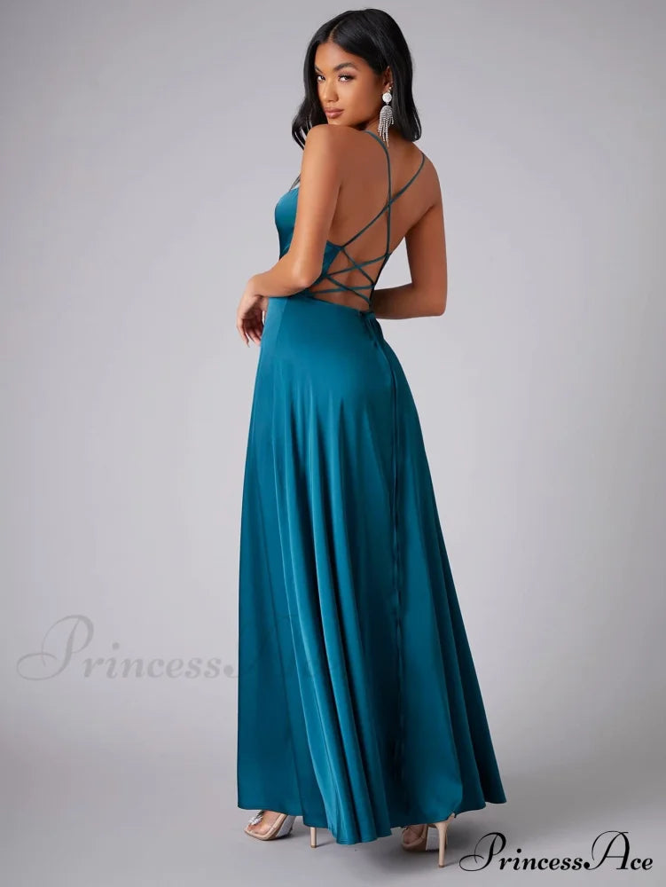 Lola High Stylish Slit Satin Dress