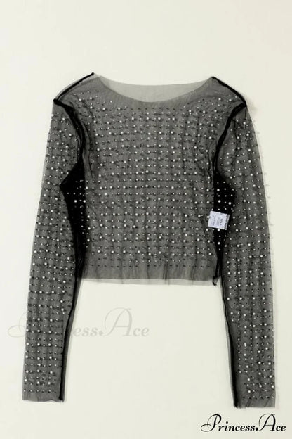 Long Cropped with Pearl Top Mesh Sleeves