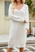 Long Knitted Sweater Dress in Solid Color