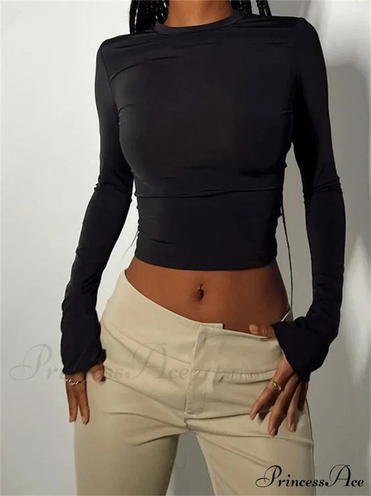 Long Sleeve Backless Casual Slim Fit Pullovers T-Shirts