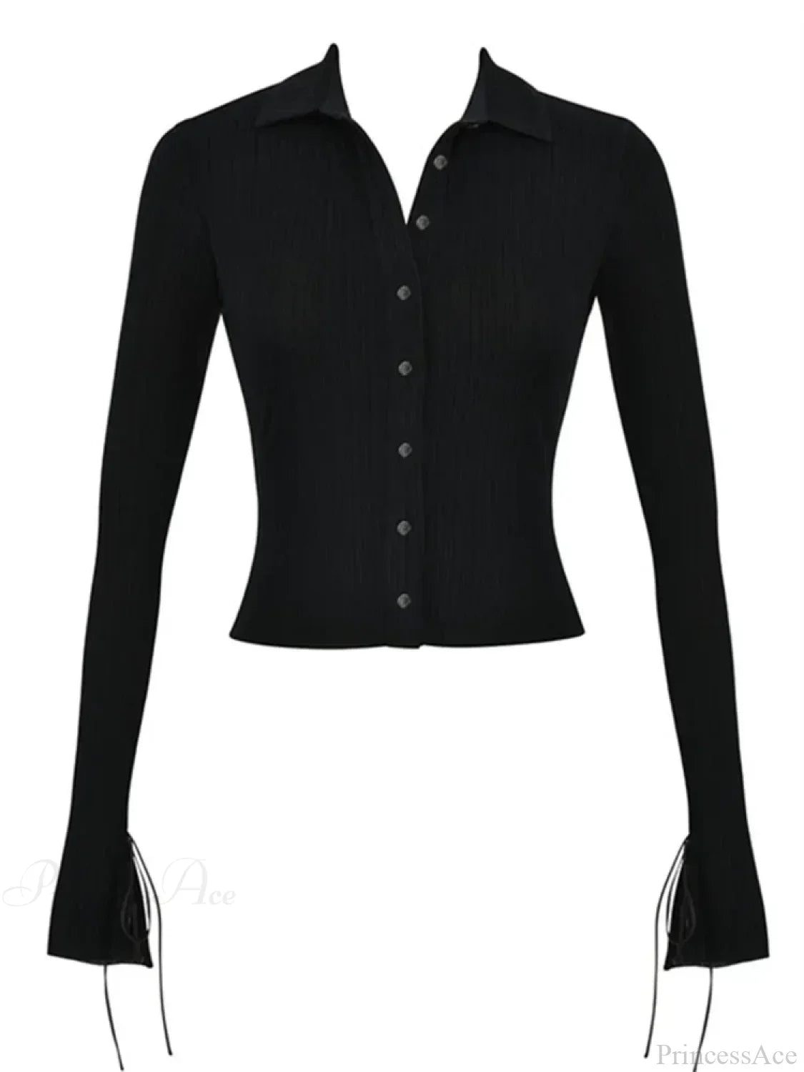 Long Sleeve Casual Turn-Down Collar Button-Down Knit Top