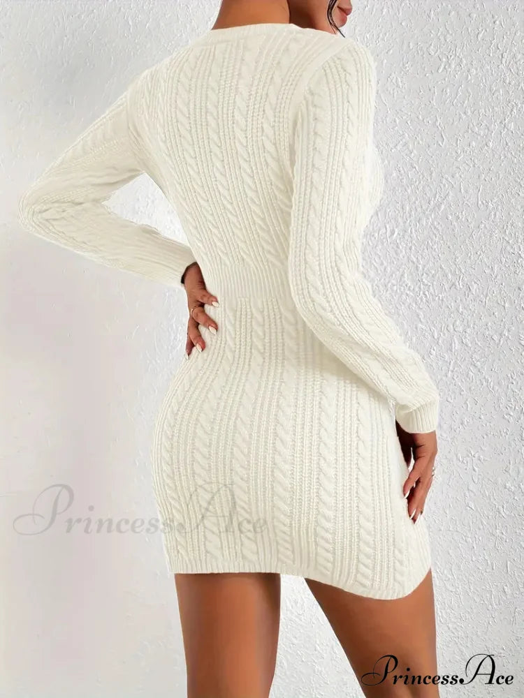 Long Sleeve Cut Out Sweater Knit Bodycon Dress