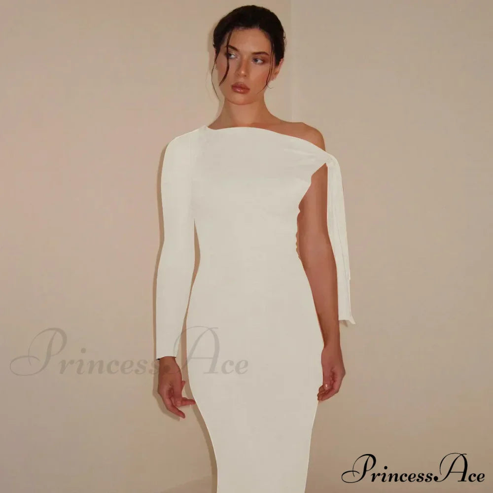 Long Sleeve One Shoulder Graceful Tie Up Bodycon Maxi Dress