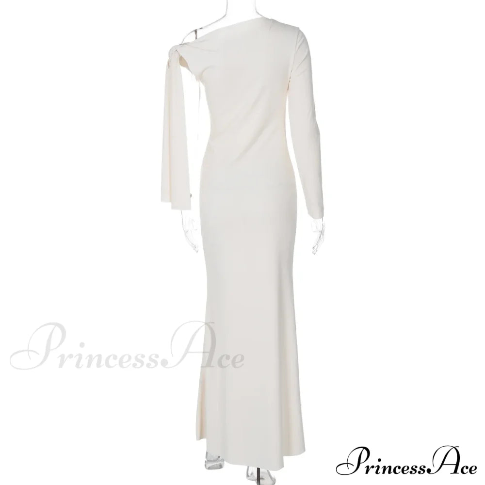 Long Sleeve One Shoulder Graceful Tie Up Bodycon Maxi Dress