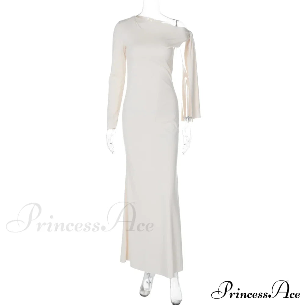 Long Sleeve One Shoulder Graceful Tie Up Bodycon Maxi Dress
