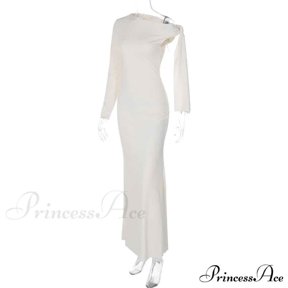 Long Sleeve One Shoulder Graceful Tie Up Bodycon Maxi Dress