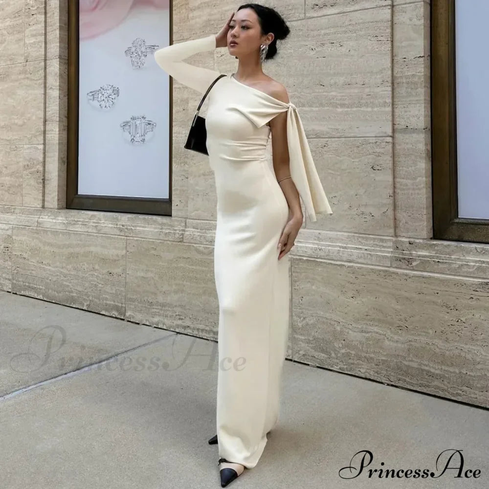 Long Sleeve One Shoulder Graceful Tie Up Bodycon Maxi Dress