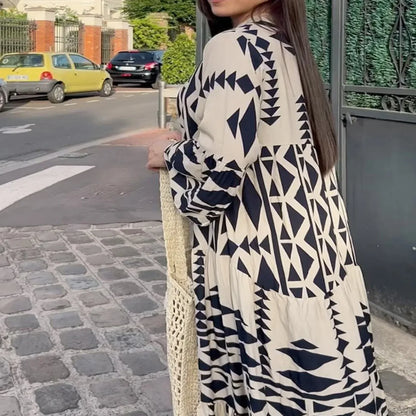 Long Sleeve Pleated Boho Dress