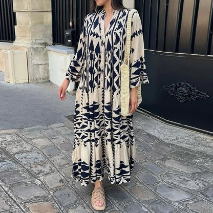 Long Sleeve Pleated Boho Dress