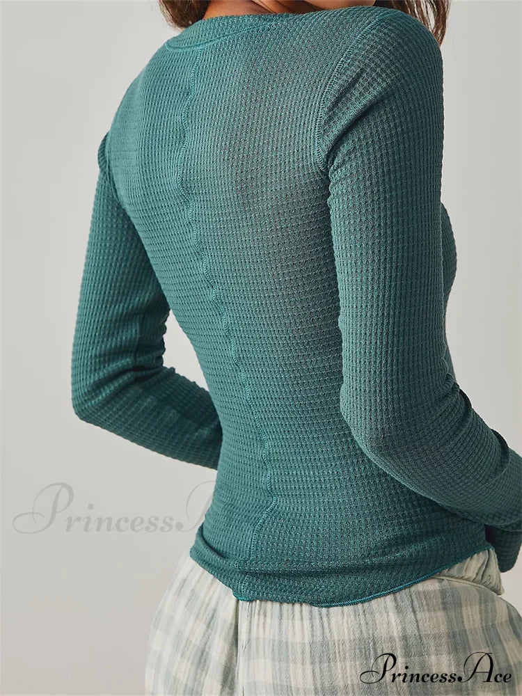 Long Sleeve Solid Color Deep V Neck Knitted Crop Knit Top