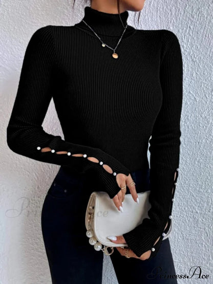 Long Top Rib-Knit with Turtleneck Arm Cutout