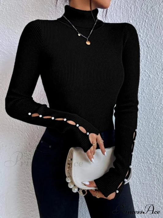 Long Top Rib-Knit with Turtleneck Arm Cutout
