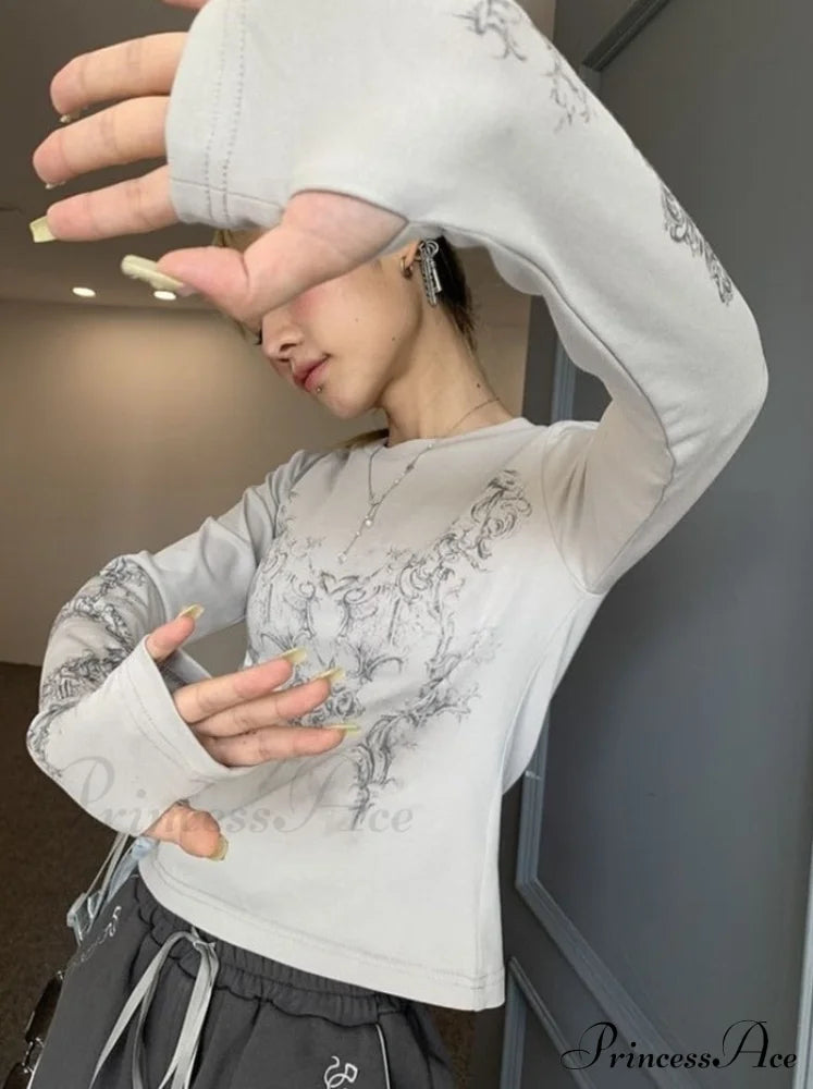 Long Y2k Fashion Casual O-neck Arm De Vintage Blusas T-shirts Mujer Design Women Tunic Moda Tops