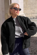 Loose Stand Collar Textured Wool Casual Coat