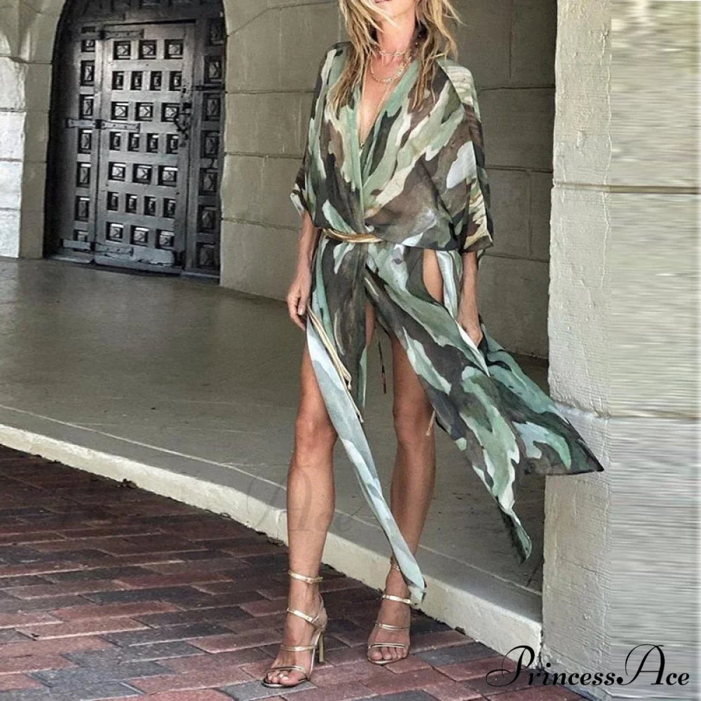 Loose Striped Maxi Dress with Veil Design