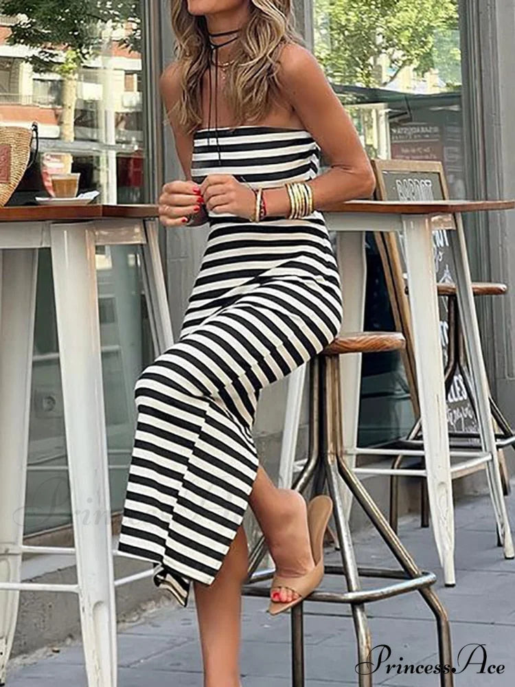 Loungewear Fashion Party Dress Modern Sleeveless Sexy Striped Ladies Dress