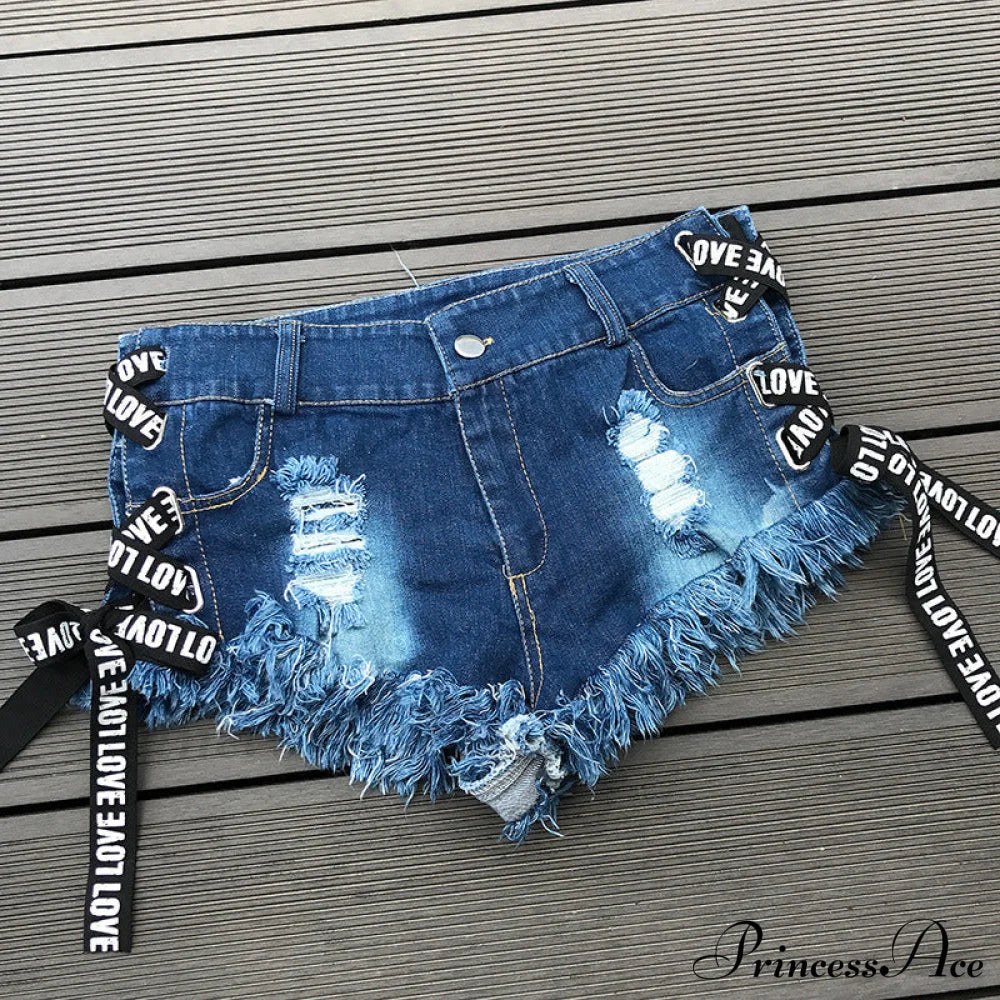 Low Denim Bandage Brief Hole Club Jeans Skinny DJ Blue Women Dance Waist Ripped Mini Shorts White Black