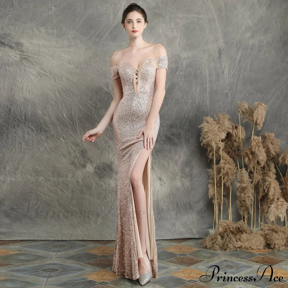 Marzia Formal Stylish Sequined Slit Dress