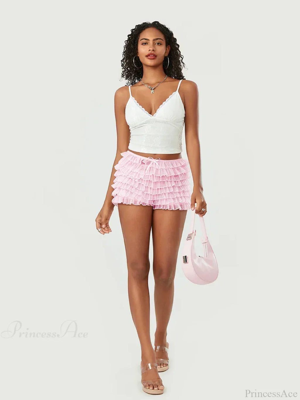 Mesh Bowknot Tiered Ruffle Short