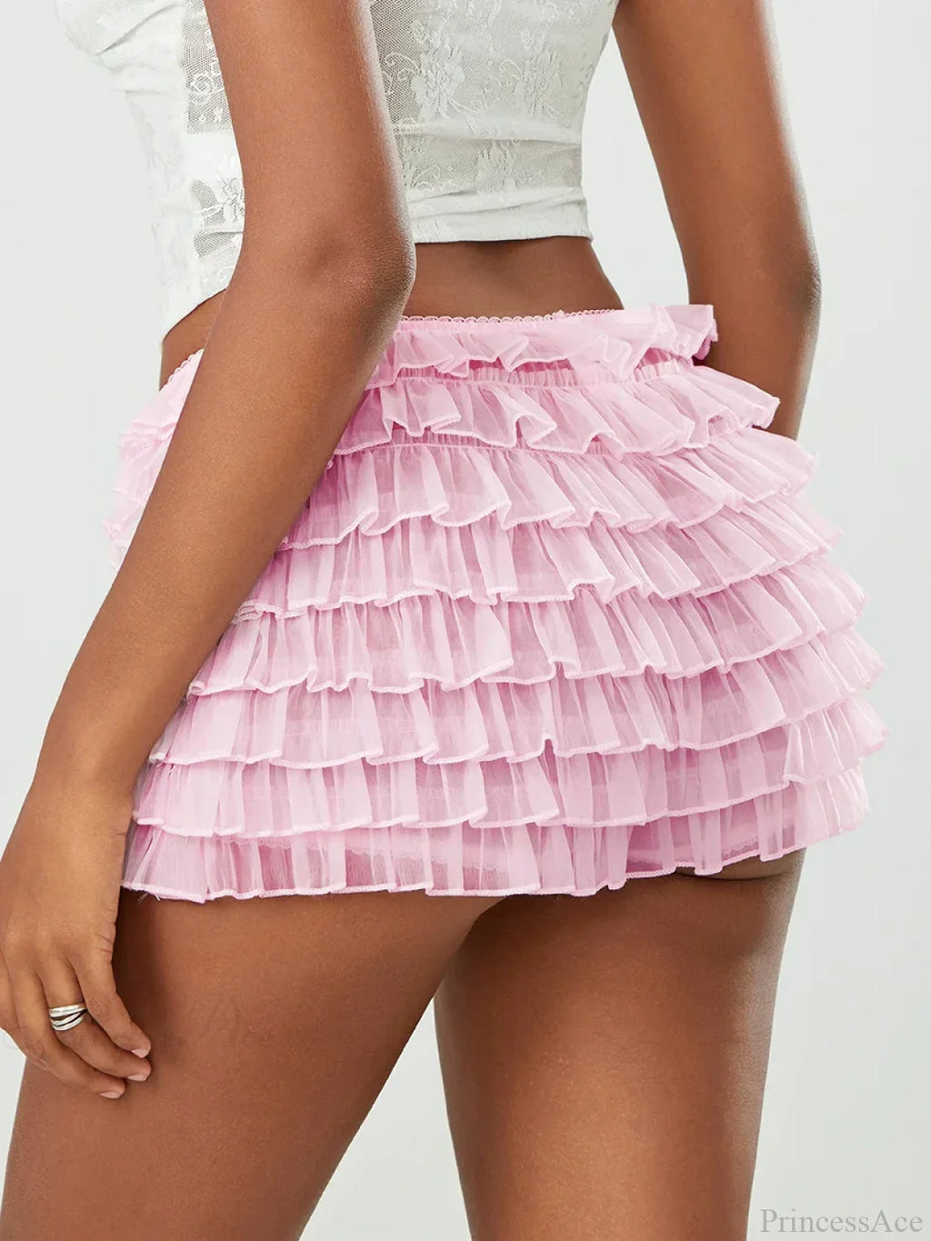 Mesh Bowknot Tiered Ruffle Short