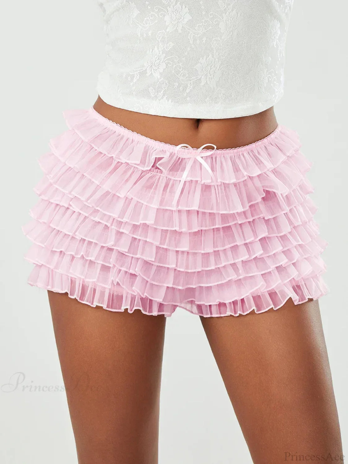 Mesh Bowknot Tiered Ruffle Short