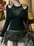 Mesh Hollow Sleeve Knit Top