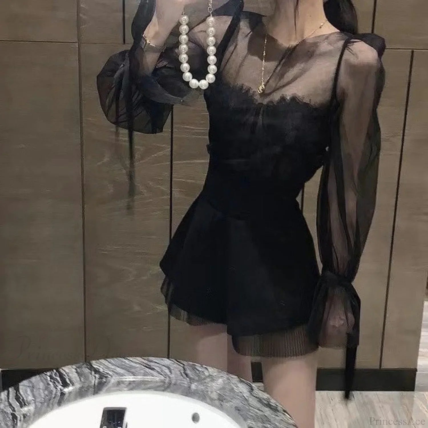 Mesh Lace Slimming Retro Sling Elegant Three Piece Set