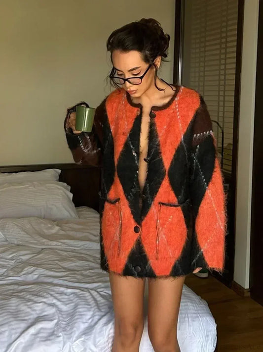 Mohair Contrast Pocket Loose Cardigan