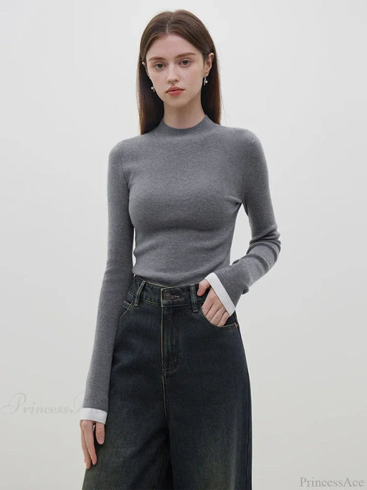 Multiple Colors Half Turtleneck Slim Knitted Sweater