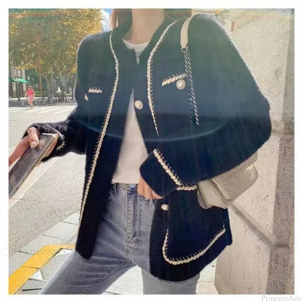 O-Neck Solid Color Office Knit Cardigan