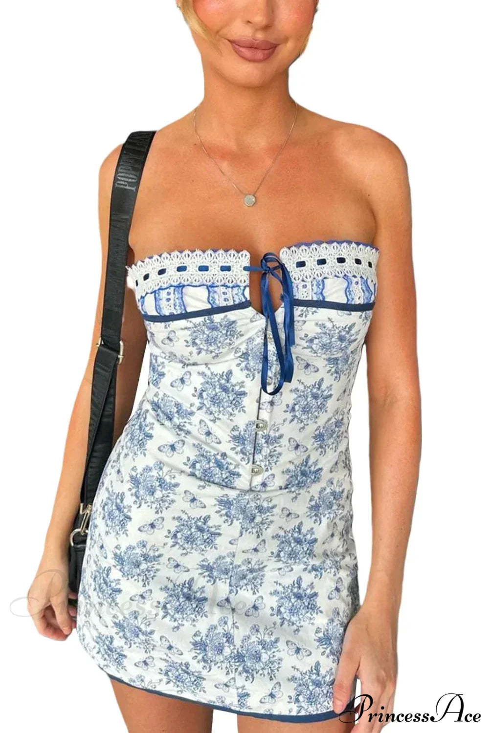 Off Shoulder Floral Print Lace-Up Boho Dress