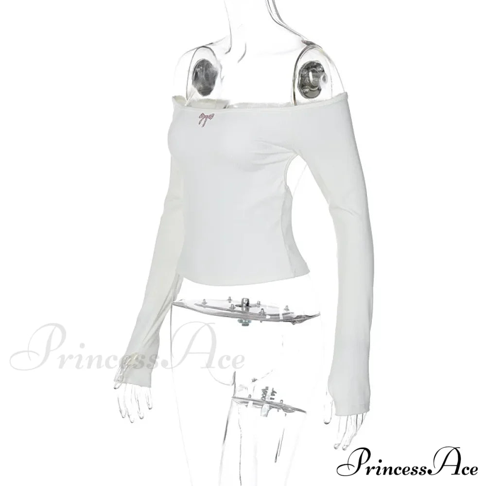 Off-shoulder Long Sleeve Charming Backless Bow Crop Top