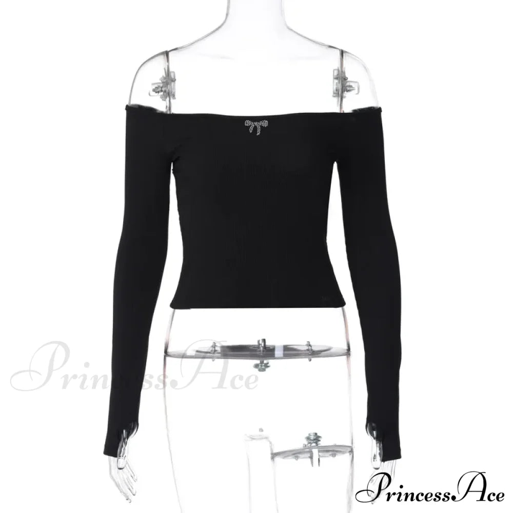 Off-shoulder Long Sleeve Charming Backless Bow Crop Top